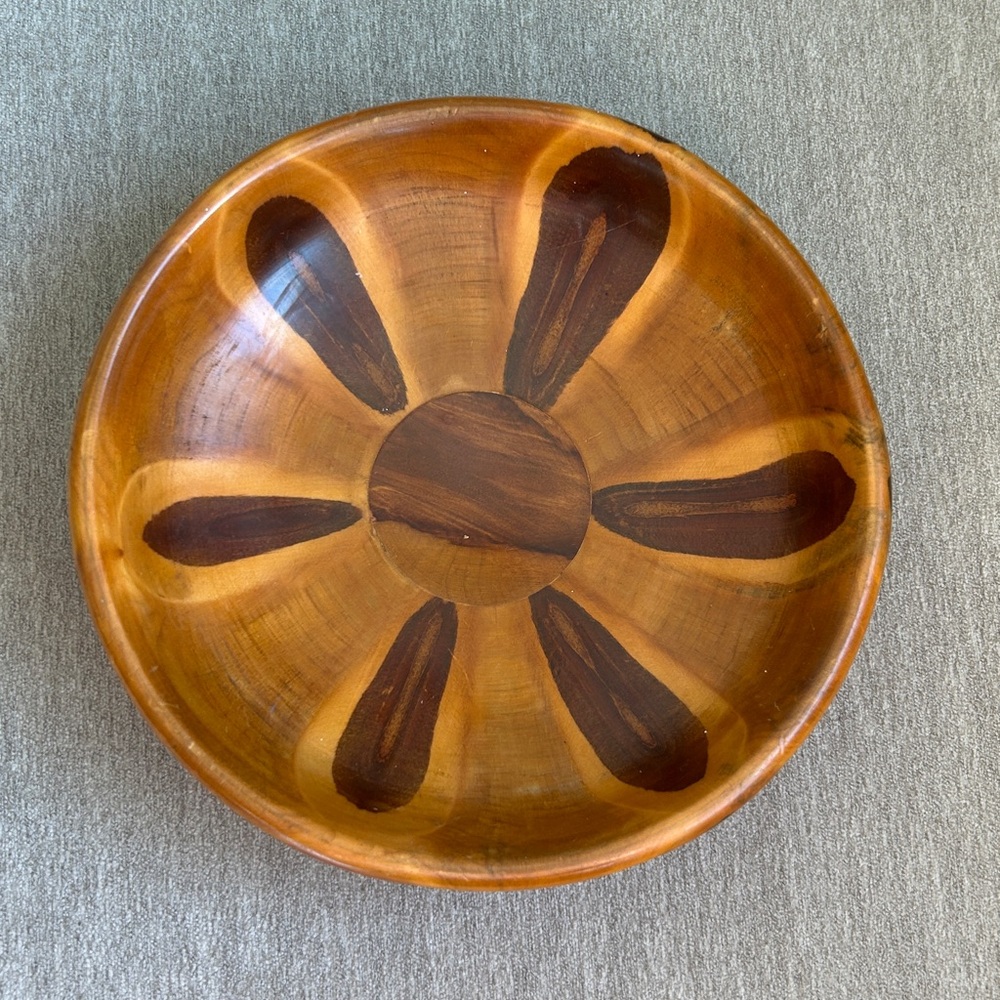 Vintage Wooden Decorative Bowl (6.5” Diameter)